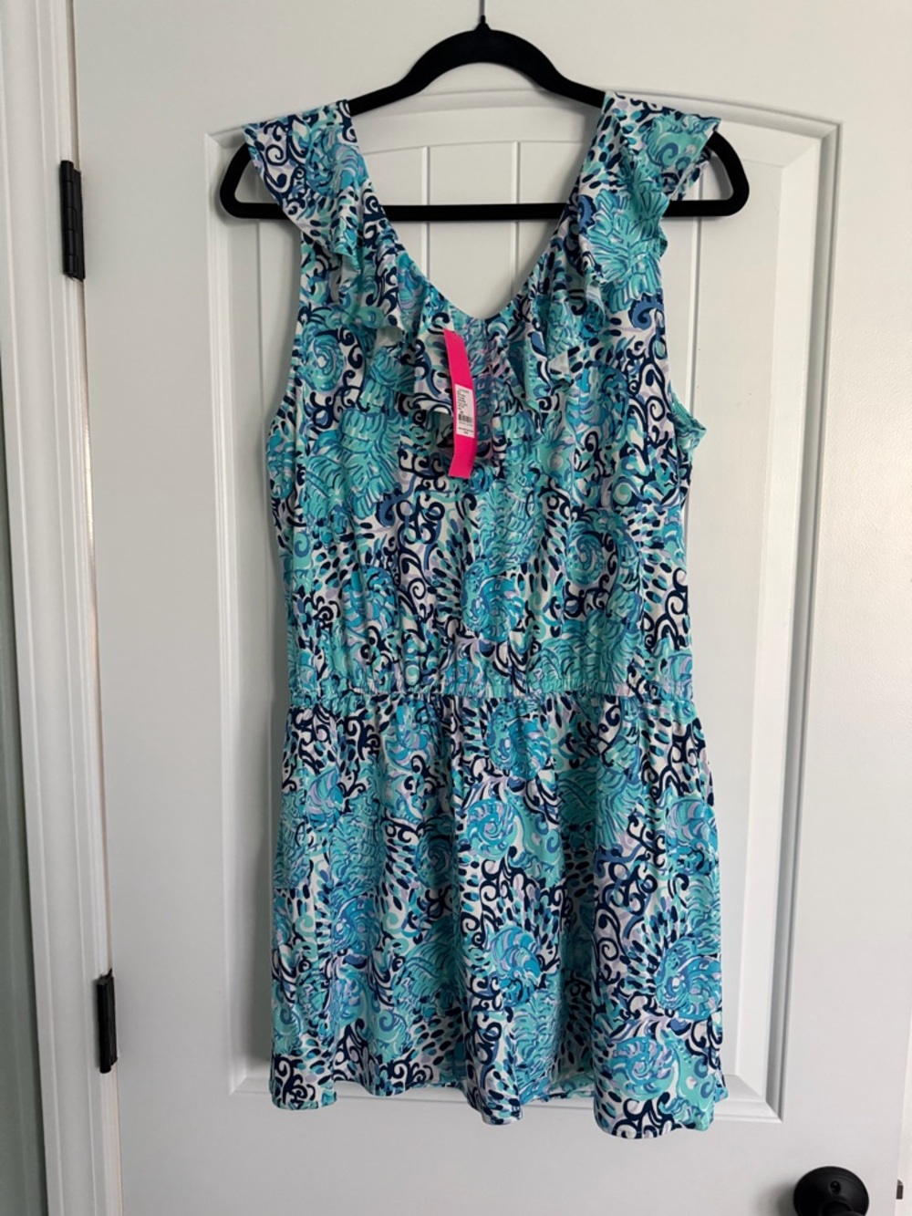 NWT Lilly Pulitzer Alessa Blue Aqua Floral Ruffle Romper size L